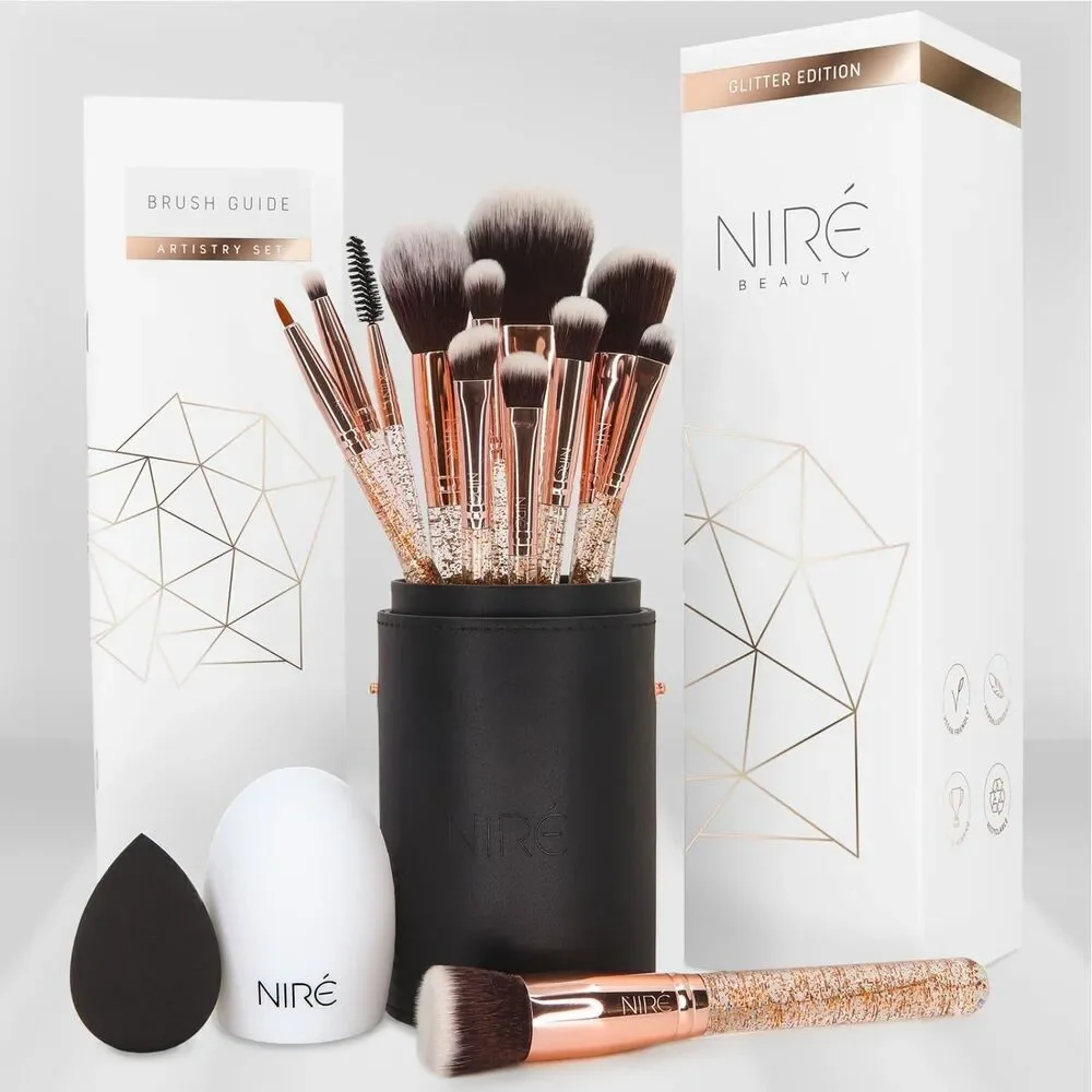 Niré Beauty 15piece Rose Gold Makeup Brushes Set & Beauty Blender With Case
